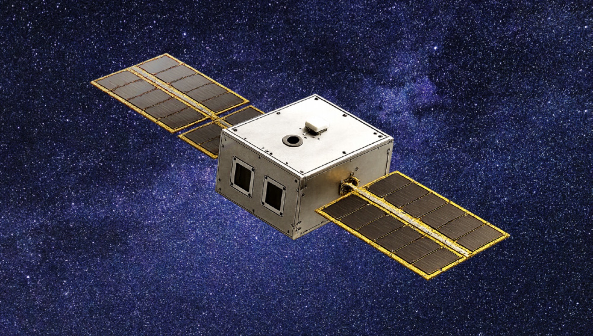 Render of a small satellite in orbit